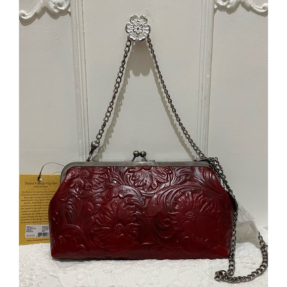 Patricia Nash•Potenaz Red Floral Tooled Kiss-lock Clutch•NWT - Picture 2 of 9